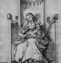 Мадонна на троне с гербом города Страсбурга. 1533 - 409 х 278 мм. Перо коричневым тоном и кисть серым тоном, на бумаге. Карлсруэ. Кунстхалле, Гравюрный кабинет. Германия.