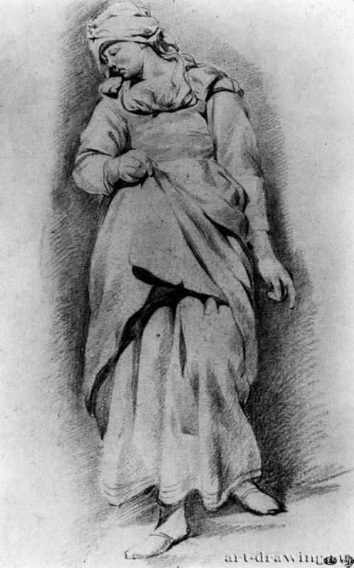 Женщина, спускающаяся по лестнице. 1650 - Сангина на бумаге 243 x 154 мм Школа изящных искусств Париж