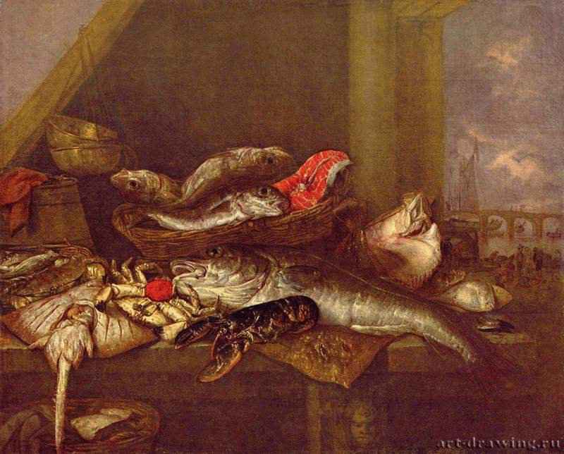 Рыбная лавка. 1650 - 125 х 153 см Холст, масло Барокко Нидерланды (Голландия) Дрезден. Картинная галерея