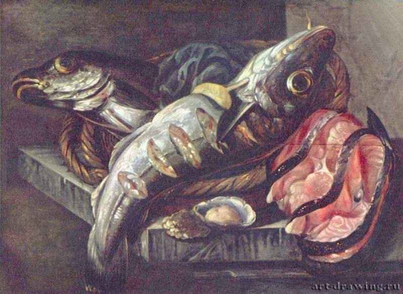 Натюрморт с рыбой. 1655-1666 - 46,5 х 64 см Дерево, масло Нидерланды (Голландия) Харлем. Музей Франса Халса