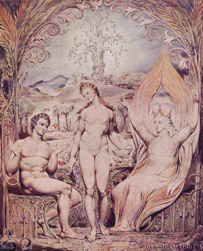 Архангел Рафаил с Адамом и Евой. 1808 - 50 x 40 смПеро, акварельРомантизмВеликобританияБостон. Музей изящных искусств