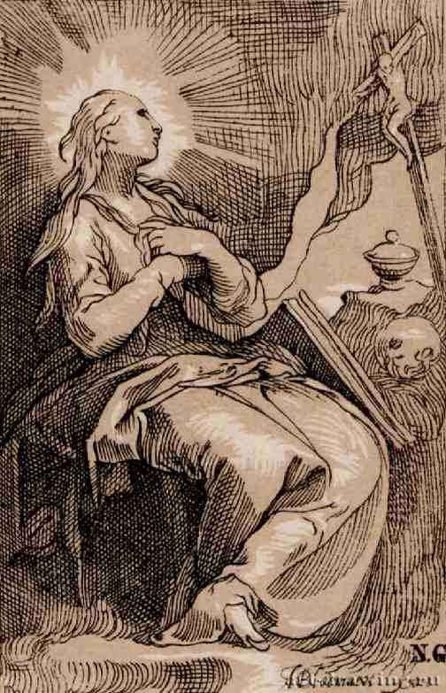 Святая Мария Магдалина. 1612 - 137 х 86 мм. Ксилография кьяроскуро, одна очерковая доска, одна тоновая доска. Амстердам. Рейксмузеум, Государственный кабинет гравюр. Голландия.