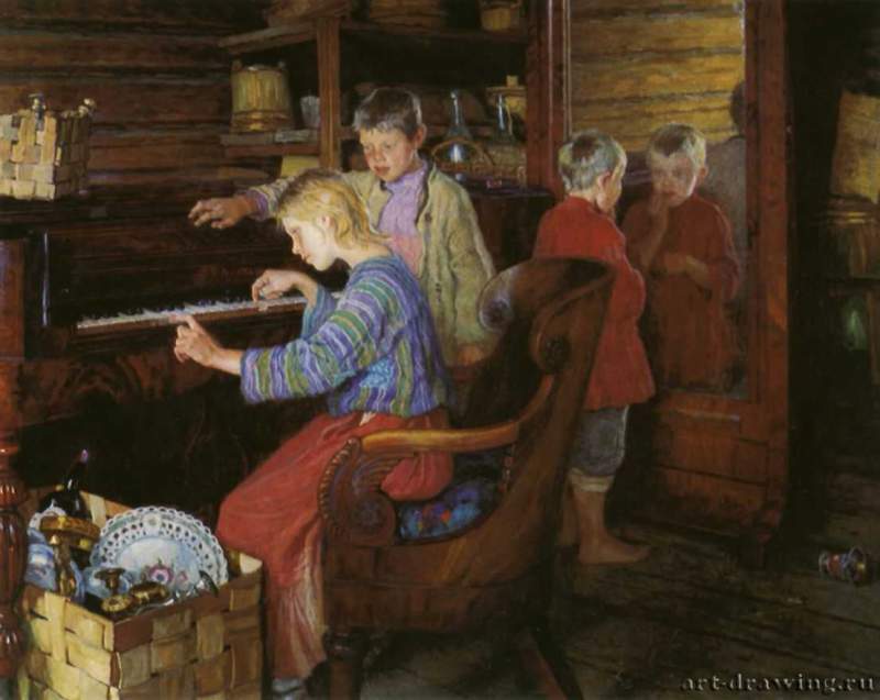 Дети за пианино, 1918 г. - Государственная Третьяковская галерея. Москва. Россия.