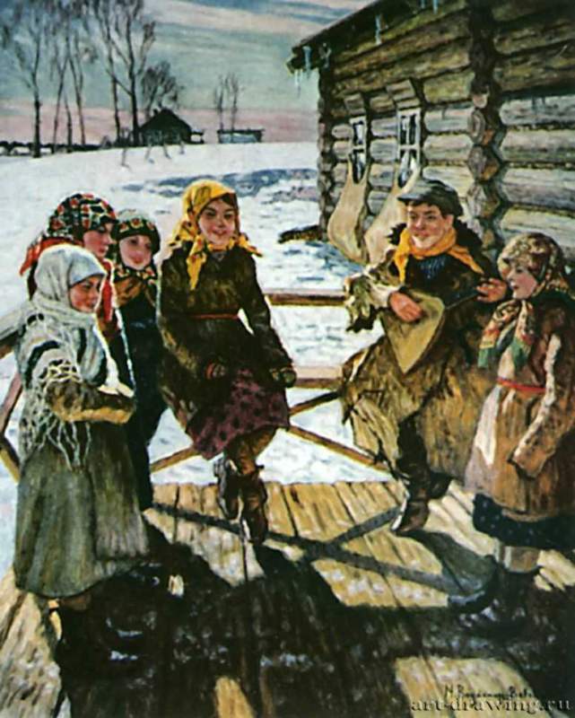 Праздник на крылечке 1931 г. - Местонахождение неизвестно. Россия.