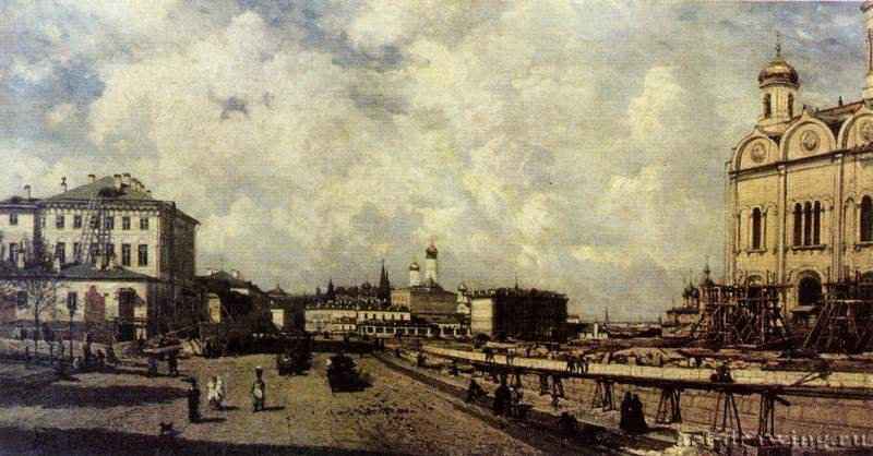 Вид храма Христа Спасителя с Пречистенки в Москве. 1880 - 78 х 136 смХолст, маслоРеализмРоссияМосква. ГМИИ им. А.С. Пушкина, Музей личных коллекций