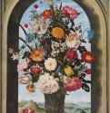 Ваза с цветами в оконной нише. 1620 - 64 x 46 см Дерево Барокко Нидерланды (Голландия) Гаага. Маурицхейс