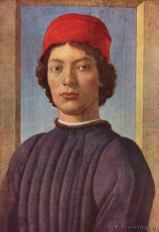 Портрет молодого человека в красной шапке - 1477 *51 x 36 смДерево, темпераВозрождениеИталияВашингтон. Национальная художественная галереяБыла написана при содействии мастеров из мастерской Боттичелли