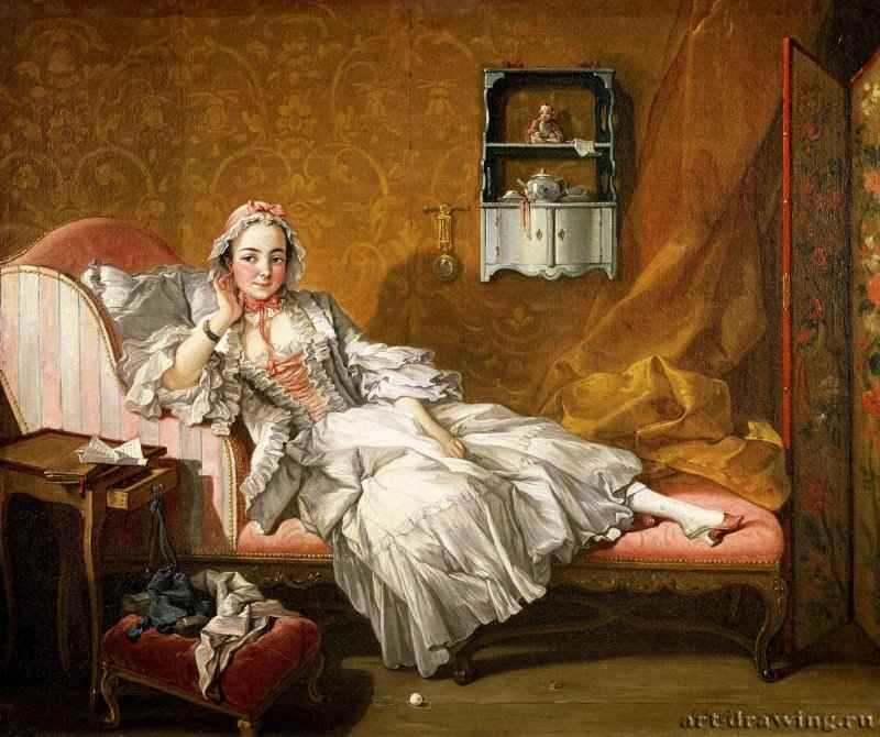 Портрет Мари-Жанне Бюзо, жены художника, 1733. - Холст, масло. Рококо. Франция. Нью-Йорк. Собрание Фрик.