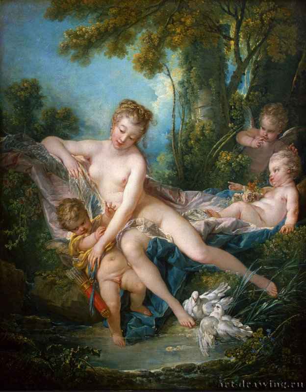 Венера, утешающая Амура, 1751. - 108 x 84 см. Холст, масло. Рококо. Франция. Вашингтон. Национальная художественная галерея.