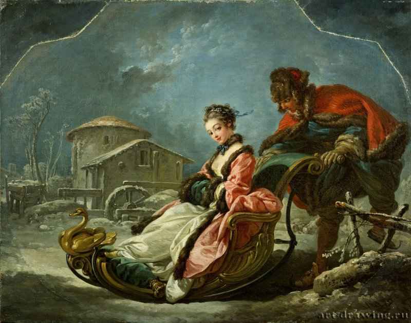 Четыре времени года. Зима, 1755 г. - Холст, масло; 56.8 × 73 см. Рококо. Франция. Нью-Йорк, коллекция Фрик.
