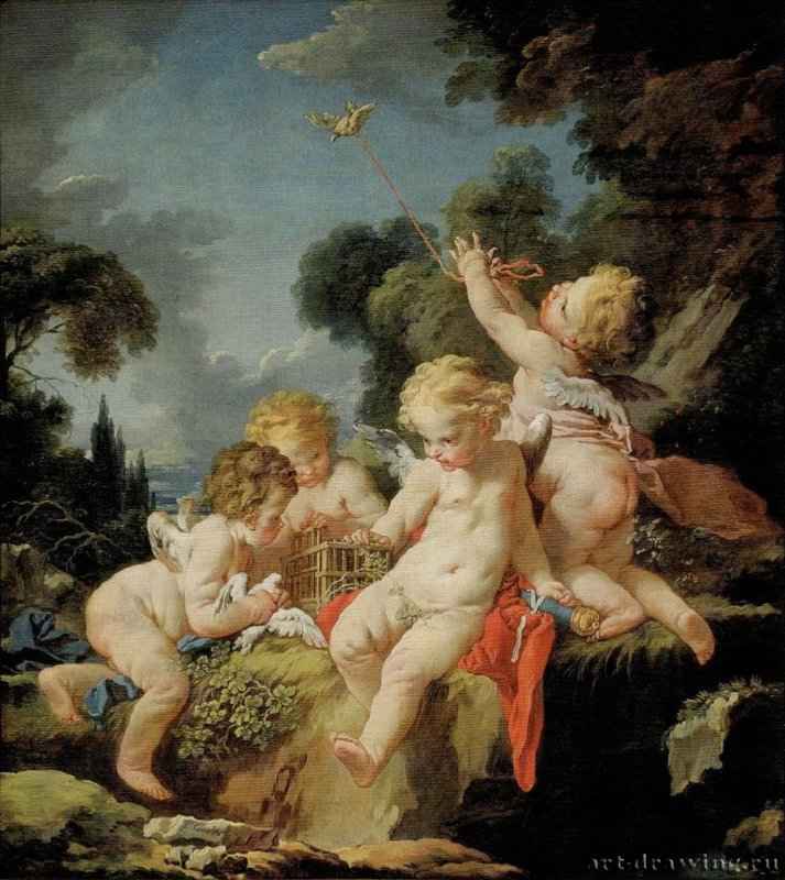 Путти с птицами, 1730-1733. - Гонолулу. Музей искусства.