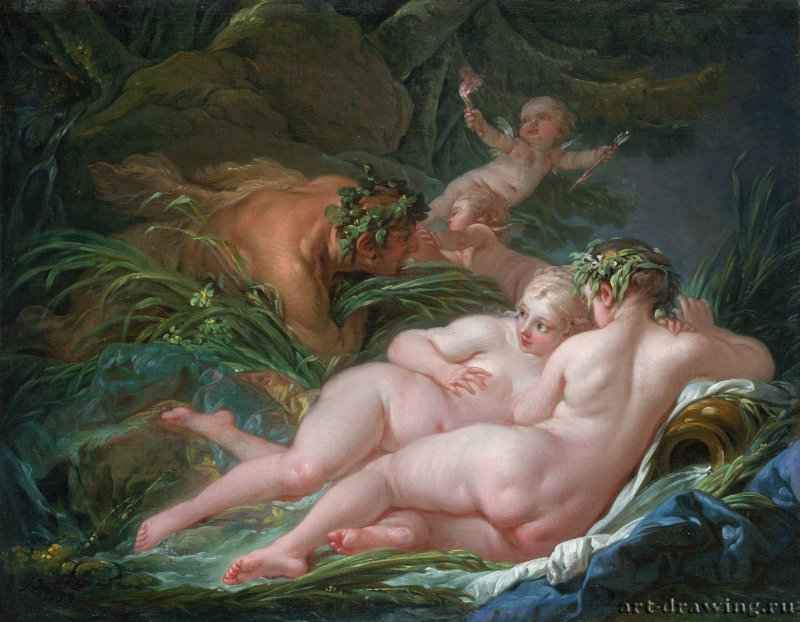 Пан и Сиринкс, 1759 г. - Холст, масло; 41,9 x 32,4 см. Рококо. Франция. Лондон, Национальная галерея.
