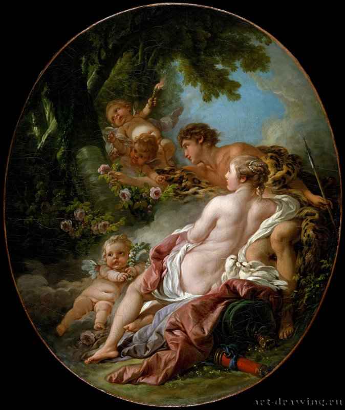 Анжелика и Медоро, 1763 г. - Холст, масло; 66 х 56 см. Рококо. Франция. Нью-Йорк, Метрополитен.