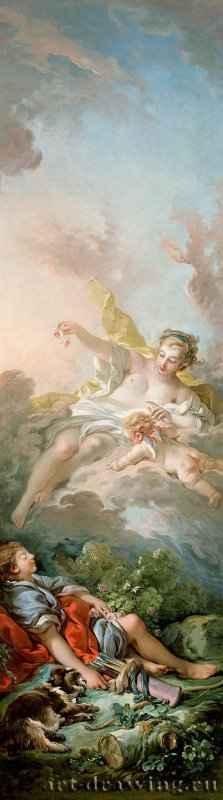 Аврора и Кефал, 1769 г. - Холст, масло; 265 х 86 см. Рококо. Франция. Лос-Анжелес, музей Пола Гетти.