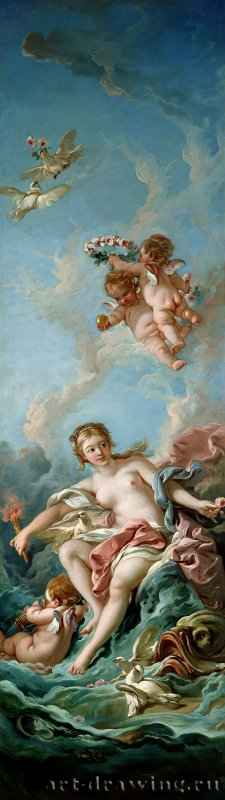 Венера на волне, 1769 г. - Холст, масло; 265 х 86 см. Рококо. Франция. Лос-Анжелес, музей Пола Гетти.