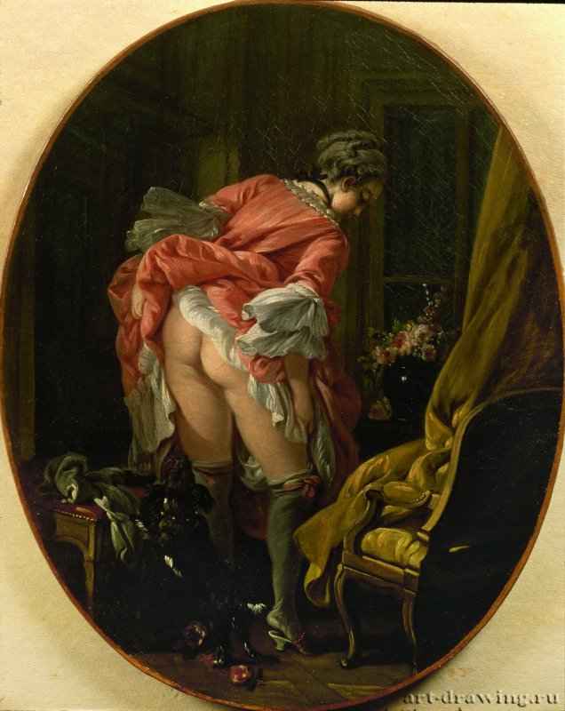 Девушка, поднимающая юбку, 1742 г. - Холст, масло; 51 х 42 см. Рококо. Франция. частное собрание.