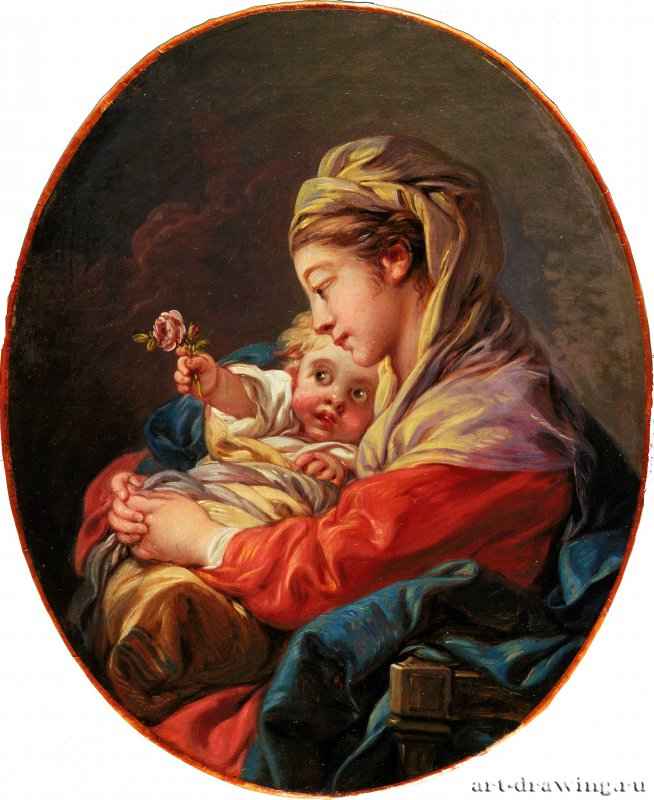 Мадонна с младенцем, 1765-1770 г. - Холст, масло; 43 х 35 см. Рококо. Франция. Сан-Франциско, Музей искусств.