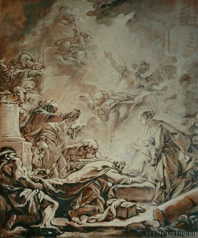 Пигмалион и Галатея, 1755-1760 г. - Холст; 48.7 × 40 см. Рококо. Франция. Вормс, Музей искусства.