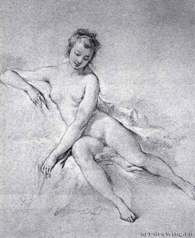 Сидящая обнажённая женщина, 1751 г. - Холст. Рококо. Франция. Частная коллекция.