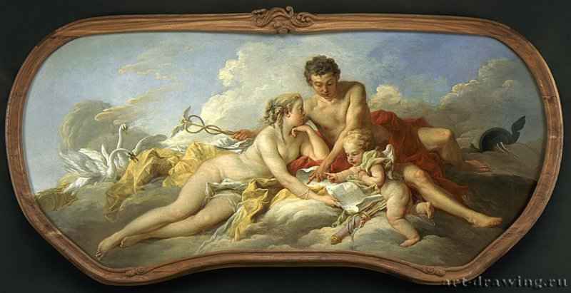 Венера и Меркурий, обучающие Купидона, 1738. - 70 х 152. Холст, масло. Рококо. Франция. Лос-Аежелес, Окружной музей.