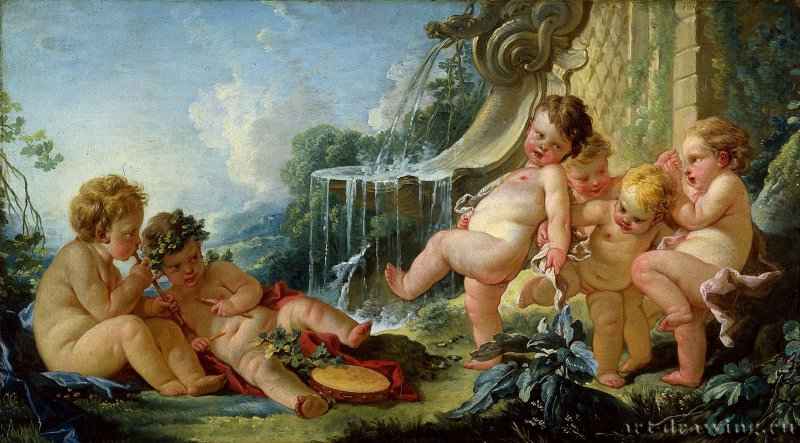 Заговор Амуров, 1740 - Холст, масло. 69 х 123. Рококо. Франция. Кливленд, Музей искусств.
