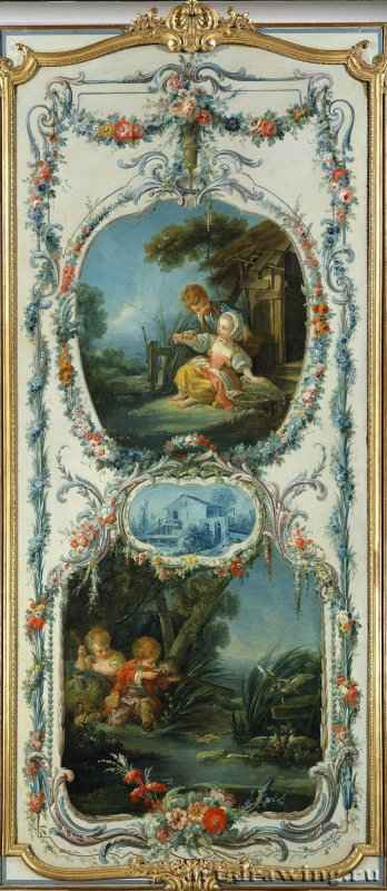 Аллегория Рыбалки и Охоты, 1750-1752 г. - Холст, масло; 217 х 96 см.Рококо.Франция.Нью-Йорк, Коллекция Фрик.