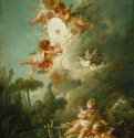 Путти, стреляющие в мишень, 1758 г. - Холст, масло; 268 х 167 см. Рококо. Франция. Париж, Лувр.