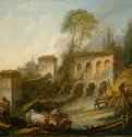 Каприччо. Пейзаж с холмом Палатино, вид с Кампо Ваччино, 1734. - Ваччино, 1734. 63 х 81. Нью-Йорк. Метрополитен.