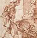 Продавец уксуса, 1736. - 25x27 см. Жанровая живопись, рисунок, красный мел. Франция.