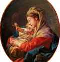 Мадонна с младенцем, 1765-1770 г. - Холст, масло; 43 х 35 см. Рококо. Франция. Сан-Франциско, Музей искусств.