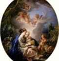 Мадонна с младенцем, юным Иоанном Крестителем и ангелами, 1765 г. - Холст, масло; 41 х 34 см. Рококо. Франция. Нью-Йорк, Метрополитен.