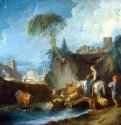 Переправа по мосту, 1730-е. - 59 x 72. Холст, масло. Рококо. Франция. С-Петербург. Эрмитаж.