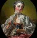 Девушка с собачкой, 1740-1745.  - Холст, масло. 34 х 28. Рококо. Франция. Сидней, Галерея искусств.