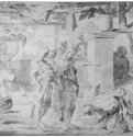 Авраам и три ангела. 1650-1660 - 287 x 327 мм. Черный мел и кисть серым тоном, на бумаге. Франкфурт. Художественный институт Штеделя, Гравюрный кабинет. Франция.