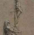Святая Мария Магдалина и Христос на кресте. 1730 - 328 х 183 мм. Черный мел, подсветка белым мелом, на бумаге. Прага. Народная галерея, Дворец Кинских (Гравюрный кабинет). Чехия.