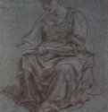 Сидящая женщина. 1700-1705 - 275 х 187 мм. Сангина, подсветка белым, на серо-голубой бумаге. Прага. Народная галерея, Дворец Кинских (Гравюрный кабинет). Чехия.