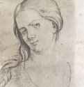 Голова молодой женщины. 1519 - 307 х 221 мм. Черный мел и сангина, на бумаге. Берлин. Гравюрный кабинет. Германия.
