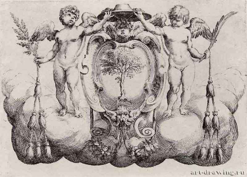 Щит с гербом кардинала Антонио Факенетти. 1600 - 197 х 279 мм. Резцовая гравюра на меди. Вена. Собрание графики Альбертина. Италия.