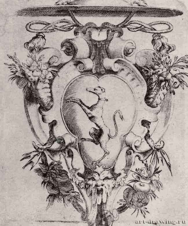Щит с гербом кардинала Сампьери. 1600 - 124 х 104 мм. Резцовая гравюра на меди. Париж. Национальная библиотека, Кабинет эстампов. Италия.