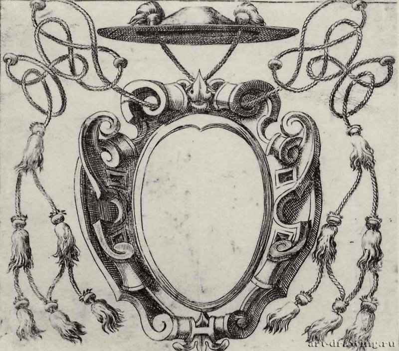 Щит с гербом кардинала. 1600 - 146 х 164 мм. Резцовая гравюра на меди. Вена. Собрание графики Альбертина. Италия.