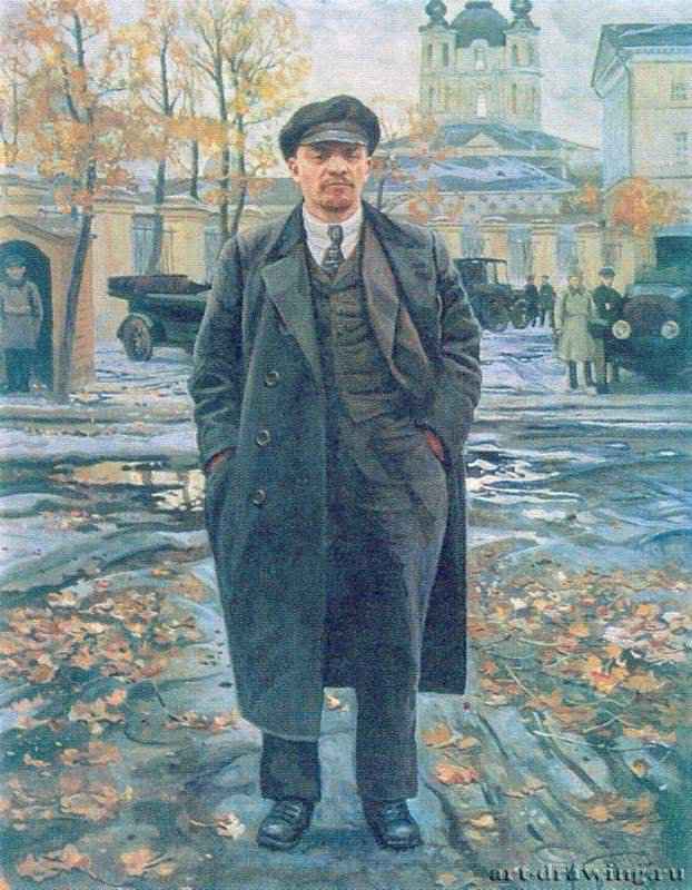 И. И. Бродский: В. И. Ленин на фоне Смольного - 1925.
