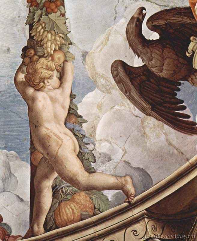 Фрески капеллы Элеоноры Толедской в Палаццо Веккио во Флоренции, фреска на потолке. Деталь: гирлянда с ангелами - 1540-1541ФрескаМаньеризмИталияФлоренция. Палаццо Веккио