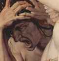 Аллегория триумфа Венеры. Деталь, 1540-1545. - Дерево, масло. Маньеризм. Италия. Лондон. Национальная галерея. Ревность сжимает руками голову, а сверху на все это смотрит фигура в маске.