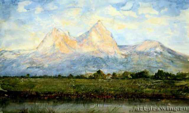 Вид гор близ Швица, 1858. - Акварель, карандаш. 26,4 x 43,3. Бостон. Музей изящных искусств. США.