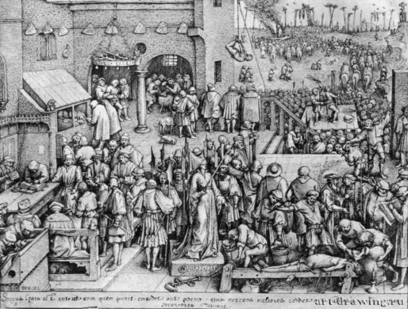 Рисунок из серии "Добродетели": Правосудие (Justitia). 1559 - 223 х 295 мм. Перо коричневым тоном, на бумаге. Брюссель. Королевская библиотека, Кабинет эстампов. Нидерланды.