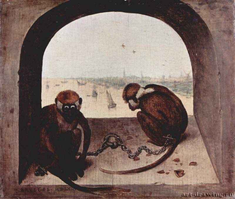 Две обезьяны - 156220 x 23 смДерево, маслоВозрождениеНидерланды (Фландрия)Берлин. Картинная галерея