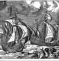 Серия "Морские корабли". Три парусных корабля в бурю. 1561-1562 - Резцовая гравюра на меди. Брюссель. Королевская библиотека, Кабинет эстампов. Нидерланды.