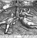 Страна лентяев. 1567 - 225 х 290 мм. Резцовая гравюра на меди. Брюссель. Королевская библиотека, Кабинет эстампов. Нидерланды. Гравер: Хейден, Питер ван дер.