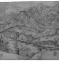 Альпийский пейзаж. 1554-1555 - 305 х 456 мм. Перо коричневым тоном, на белой бумаге. Кембридж (штат Массачусетс). Художественный музей Фогг, Отдел гравюры и рисунка. Нидерланды.