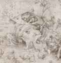 Искушение святого Антония. 1556 - 216 х 326 мм. Перо китайской тушью, на коричневатой (выцветшей) бумаге. Оксфорд. Музей Эшмолеан, Отдел гравюры и рисунка. Нидерланды.